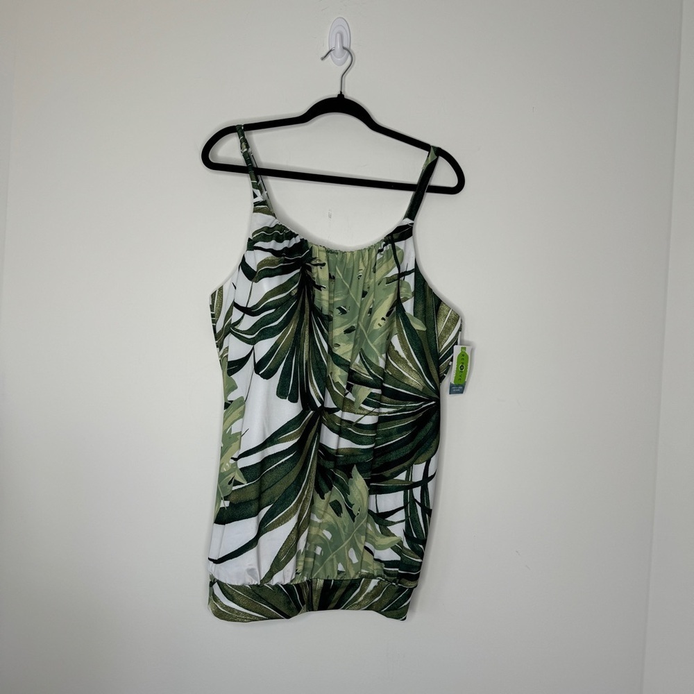 NWT Cacique Swim Monstera Palm Leaf Wireless Tankini Top 20